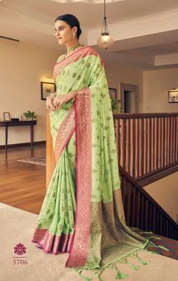 Light Green Color Soft Silk Blend Designer Motif Saree 1