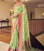 Light Green Color Soft Silk Blend Designer Motif Saree