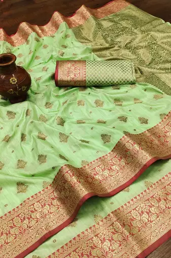 Light Green Color Soft Silk Blend Designer Motif Saree