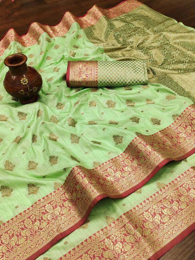 Light Green Color Soft Silk Blend Designer Motif Saree