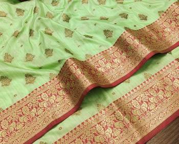 Light Green Color Soft Silk Blend Designer Motif Saree 3
