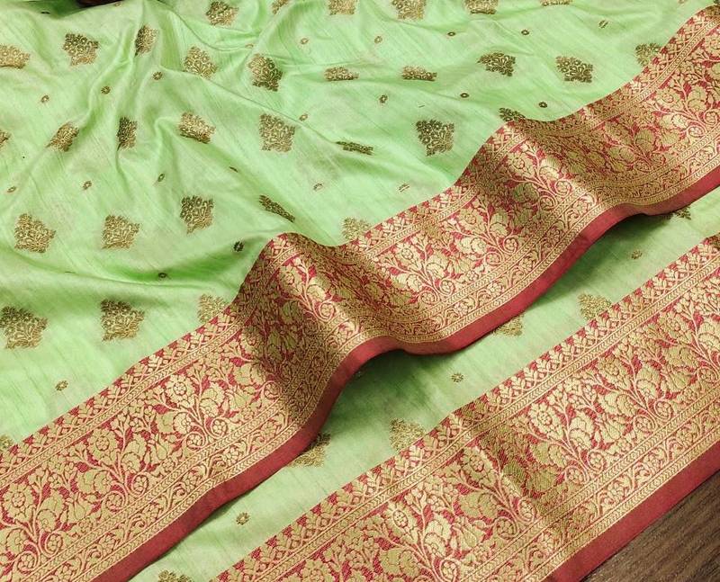 Light Green Color Soft Silk Blend Designer Motif Saree