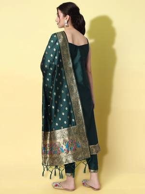 Green embroidered cotton silk jacquard salwar suit 4