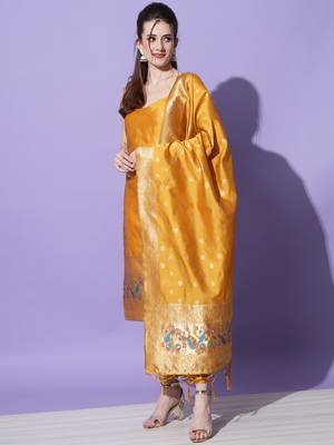 Mustard embroidered cotton silk jacquard salwar suit 4