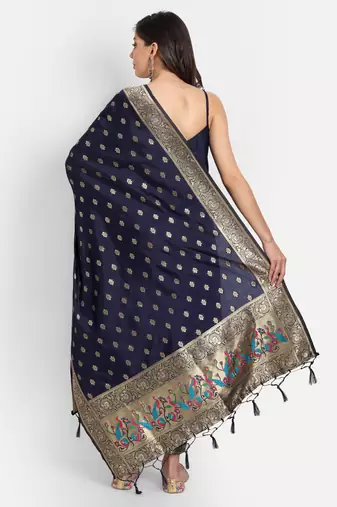 Blue embroidered cotton silk jacquard salwar suit