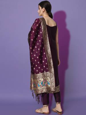 Purple embroidered cotton silk jacquard salwar suit 4