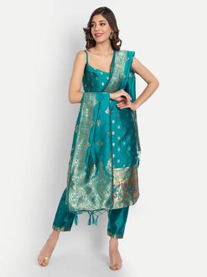 Rama embroidered cotton silk jacquard salwar suit 1