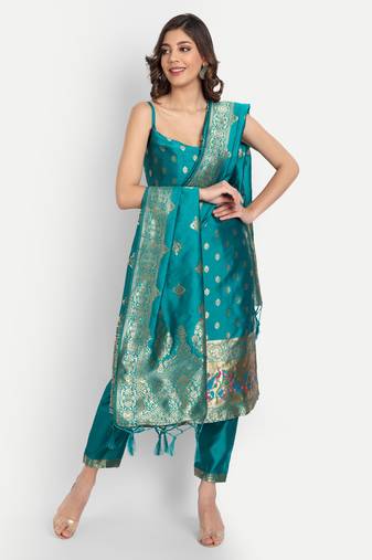Rama embroidered cotton silk jacquard salwar suit