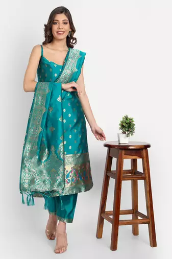 Rama embroidered cotton silk jacquard salwar suit