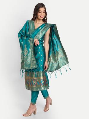 Rama embroidered cotton silk jacquard salwar suit 3