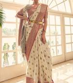 Cream Color Soft Silk Blend Designer Motif Saree