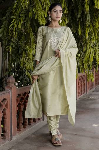 Pista embroidered cotton silk blend salwar suit