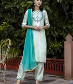 Blue embroidered cotton silk blend salwar suit