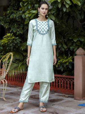 Blue embroidered cotton silk blend salwar suit 2