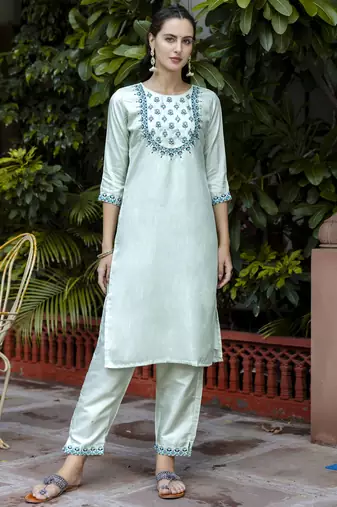 Blue embroidered cotton silk blend salwar suit