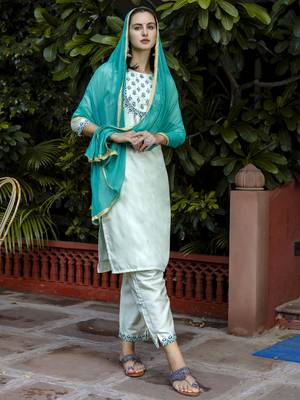Blue embroidered cotton silk blend salwar suit 3