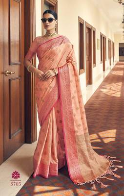 Light Orange Color Soft Silk Blend Designer Motif Saree 1