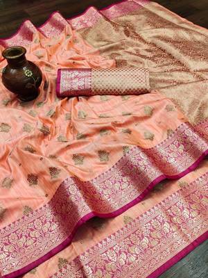 Light Orange Color Soft Silk Blend Designer Motif Saree 2