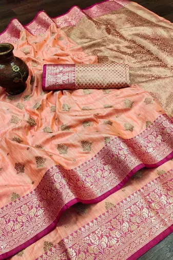 Light Orange Color Soft Silk Blend Designer Motif Saree