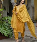 Mustard embroidered silk blend salwar suit