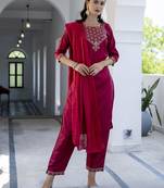 Red embroidered silk blend salwar suit