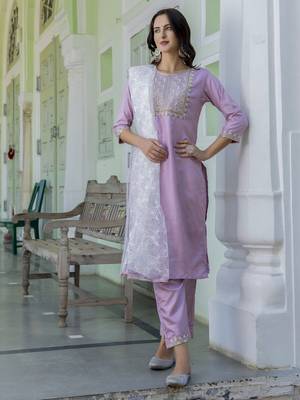 Lavender embroidered silk blend salwar suit 1