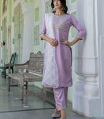 Lavender embroidered silk blend salwar suit