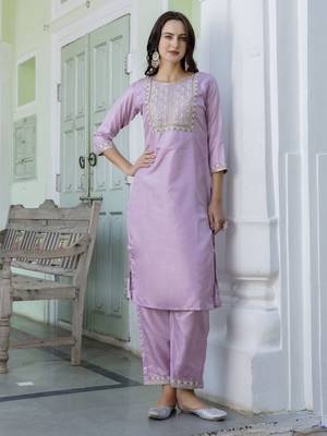 Lavender embroidered silk blend salwar suit 2