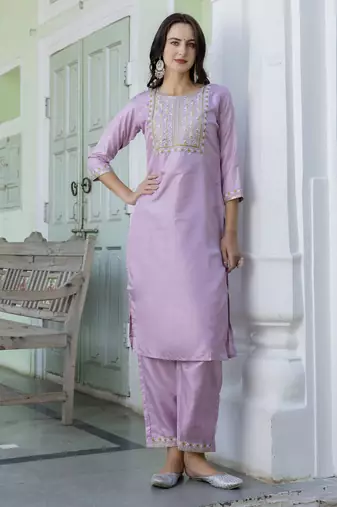 Lavender embroidered silk blend salwar suit