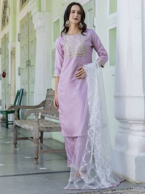 Lavender embroidered silk blend salwar suit 3