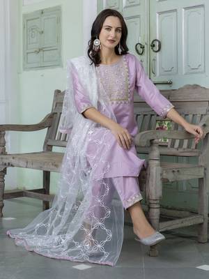 Lavender embroidered silk blend salwar suit 4
