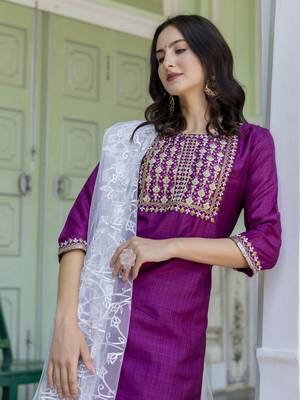 Purple embroidered silk blend salwar suit 3