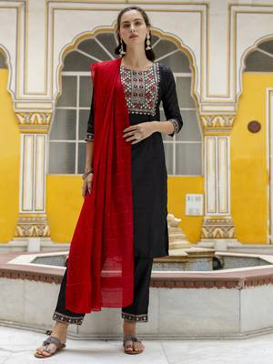 Black embroidered pure silk blend salwar suit 1