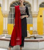 Black embroidered pure silk blend salwar suit