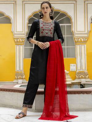 Black embroidered pure silk blend salwar suit 2