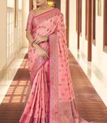 Light Pink Color Soft Silk Blend Designer Motif Saree