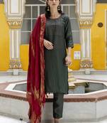 Mehendi embroidered pure silk blend salwar suit