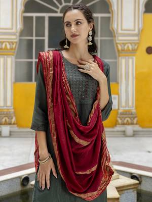 Mehendi embroidered pure silk blend salwar suit 3