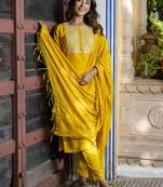 Yellow embroidered chinon silk salwar suit