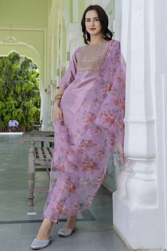 Babypink embroidered silk blend salwar suit