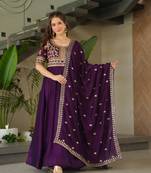 Purple Vichitra Silk Embroidery Sequins Work Long Kurtis