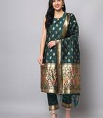 Green embroidered cotton silk jacquard salwar suit