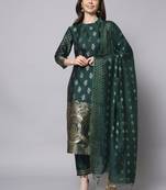 Green embroidered cotton silk jacquard salwar suit