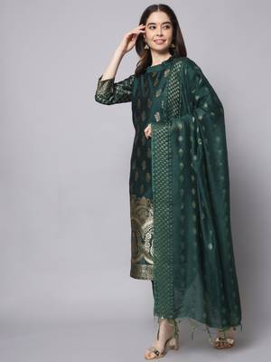 Green embroidered cotton silk jacquard salwar suit 2