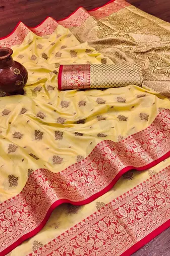 Yellow Color Soft Silk Blend Designer Motif Saree