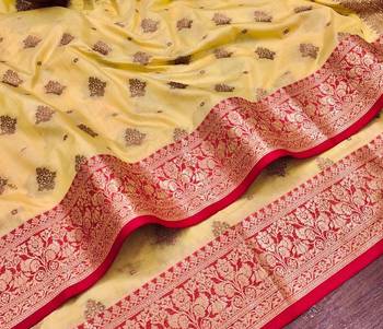 Yellow Color Soft Silk Blend Designer Motif Saree 3