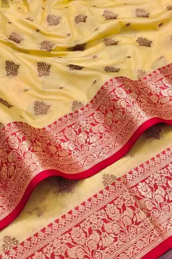 Yellow Color Soft Silk Blend Designer Motif Saree