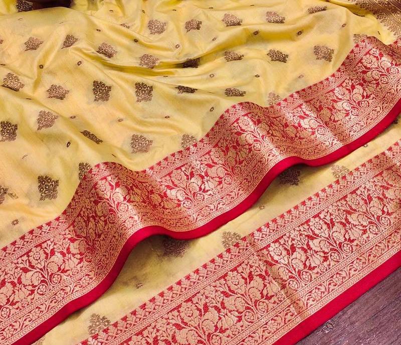 Yellow Color Soft Silk Blend Designer Motif Saree