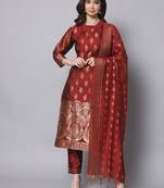 Maroon embroidered cotton silk jacquard salwar suit