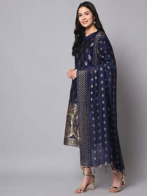 Blue embroidered cotton silk jacquard salwar suit 2
